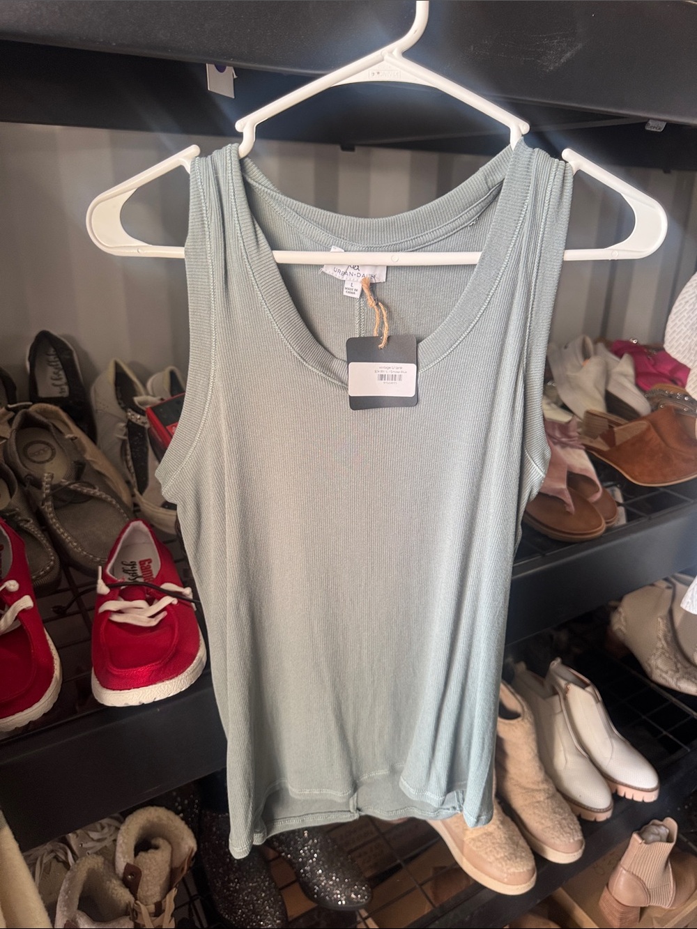 Scoop Neck Ribbed Tank Top in Light Sage - Women's Sleeveless Layering Tee